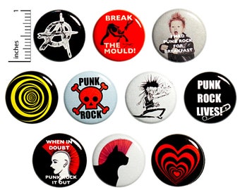 Punk Rock Pins (10 Pack) Anarchy Mohawk Buttons for Backpacks or Fridge Magnets Gift Set 1 Inch 10P3-2