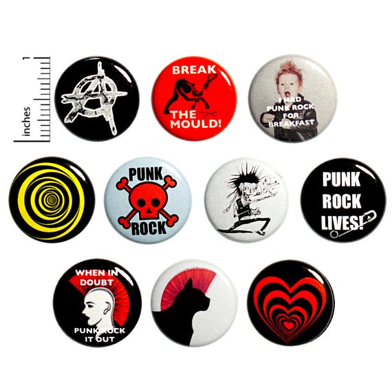 Punk Rock Pins (10 Pack) Anarchy Mohawk Buttons for Backpacks or Fridge Magnets Gift Set 1 Inch 10P3-2