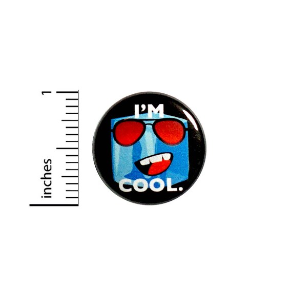 Funny I'm Cool Geeky Bad Pun Puns Button Ice Cube w/ Sunglasses Pin 1 Inch #47-18