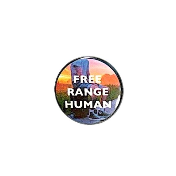 Traveler Button or Fridge Magnet Backpack Pin, Jacket Lapel Pin, Random Humor, Free Range Human Pin or Magnet, Suitcase Sunset 1"  #21-32