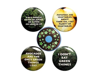 I Hate Vegetables Kale Broccoli Button 5 Pack of Backpack Pins I Love Donuts Potatoes Avocados Lapel Pins Gift Set 1" - P59-4