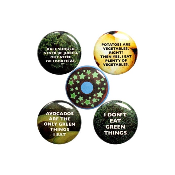 I Hate Vegetables Kale Broccoli Button 5 Pack of Backpack Pins I Love Donuts Potatoes Avocados Lapel Pins Gift Set 1" - P59-4