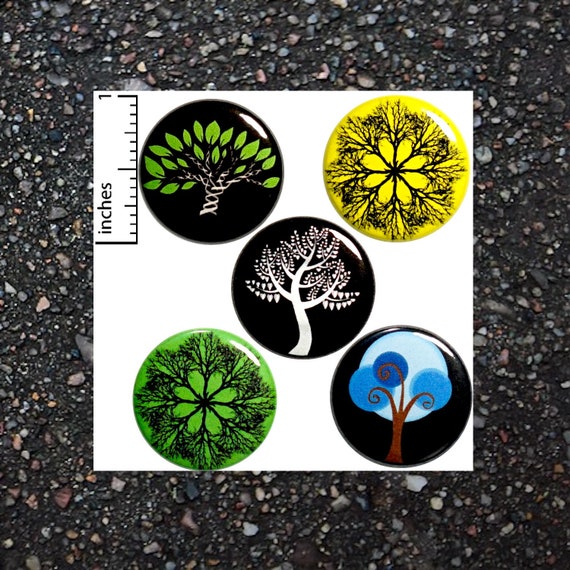 Tree Buttons Pin for Backpack Jackets Nature Pinback Badges Brooches Lapel Pins or Fridge Magnets 5 Pack Gift Set 1 Inch P29-4