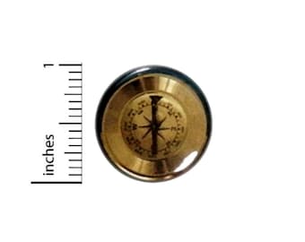 Gold Compass Button // for Backpack or Jacket Pinback // Traveler Explorer Steampunk Pin // 1 Inch 15-4