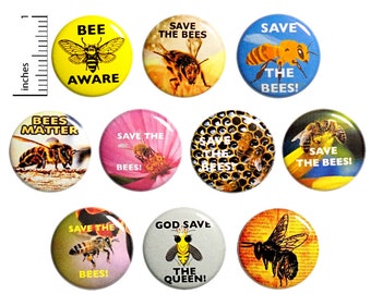 Save The Bees Buttons (10 Pack) Endangered Honey Bees, Bee Awareness Pins, Cute Bee Backpack Pins or Fridge Magnets, Gift Set 1" 10P14-1