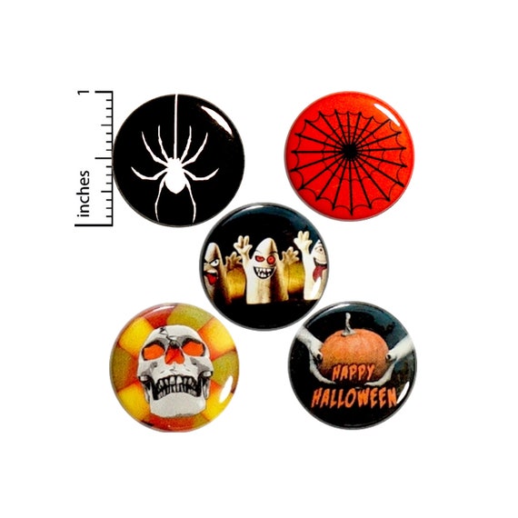 Halloween 5 Pack Buttons Spider Web Ghost Party Favor Treat Bag Happy Halloween Backpack Pins Cool Cute Set 1" P16-4