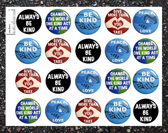 Kindness Buttons, 20 Pack, Positive Pinback Buttons, Be Kind, Pin Back Buttons, Gift For Students Classroom, Positive Quote Pins 20P13-4