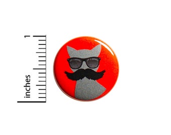 Mustache Cat Button - Backpack Pin // Funny Pinback // Cute Pin // Lapel Pin // Nerdy Cat Gift // Geeky Brooch // Jacket Pin 1 Inch  #83-25