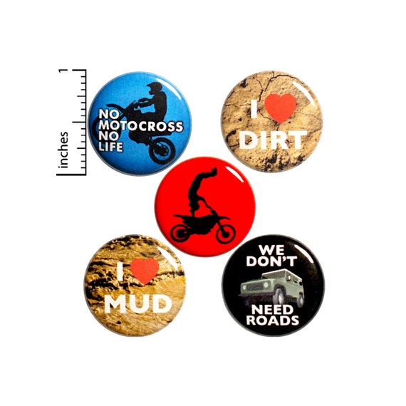 Off-Road Buttons or Magnets - Dirt Bike Riding - Backpack Jacket Pins - Motocross - Extreme Sports - Motorcycle Magnets - 5 Pack 1" P17-2