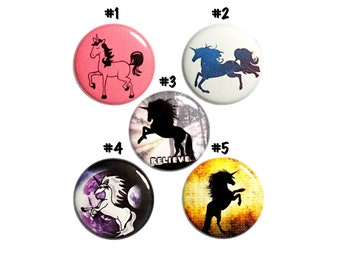 Prancing Unicorn Button 5 Pack of Backpack Pins or Fridge Magnets Cute Buttons or Magnets Party Favors Pretty Unicorns Gift Set 1" #P69-5