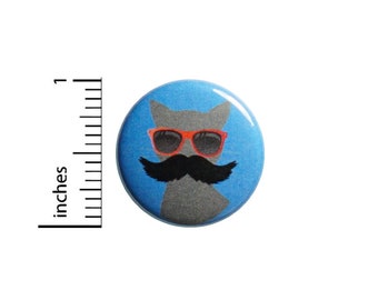 Mustache Cat Button - Backpack Pin // Funny Pinback // Cute Pin // Lapel Pin // Nerdy Cat Gift // Geeky Brooch // Jacket Pin 1 Inch  #83-25