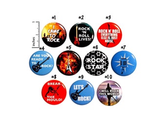 Rock N Roll Buttons or Fridge Magnets, 10 Pack, 1 Inch Pins, Music Buttons Pins for Backpacks or Fridge Magnets, Rock and Roll Gifts 10P20-2