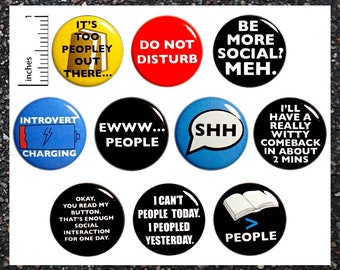 Funny Introvert Buttons Pin for Backpack or Fridge Magnets, Sarcastic, Gift Set, 10 Pack, Cute 1 Inch 10P2-1