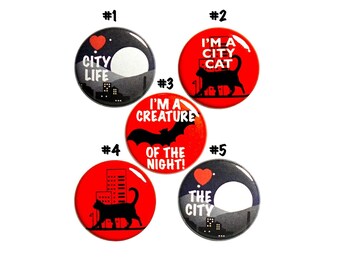 Love The City Cool Pin Buttons or Fridge Magnets, Night Life Night Owl Pins, Button or Magnet, 5 Pack, City Life, Rad Gift Set 1" MP68-4