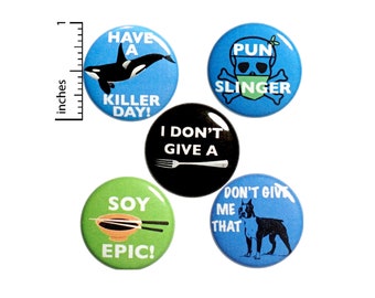 Pun Button 5 Pack of Backpack Pins Cute Pins Animal & Food Puns Badges Pinbacks Lapel Pins Gift Set - 1" P23-3