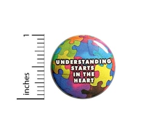 Understanding Starts In The Heart Puzzle Pieces Button // Backpack or Jacket Pinback // Autism Awareness Pin // 1 Inch 10-28