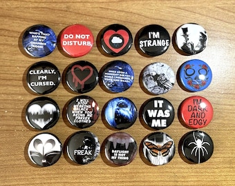 20 Goth Punk Sarcastic Music Button Pins 80's 90's Vintage Style Band 1" Lot #29