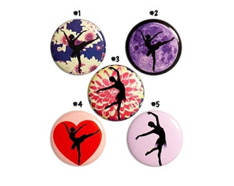 Ballet Dancer Buttons Pins or Fridge Magnets, Ballerina Pins, Dance Button Gift Set, Pink Dancing Girl, Stocking Stuffer 5 Pack 1" P62-2