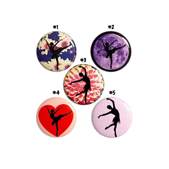 Ballet Dancer Buttons Pins or Fridge Magnets, Ballerina Pins, Dance Button Gift Set, Pink Dancing Girl, Stocking Stuffer 5 Pack 1" P62-2
