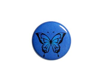 Pretty Blue Butterfly Button Pin or Fridge Magnet Pretty Butterfly Brooch Pin Backpack Pin Jacket Lapel Pin or Refrigerator Magnet 1" #51-25