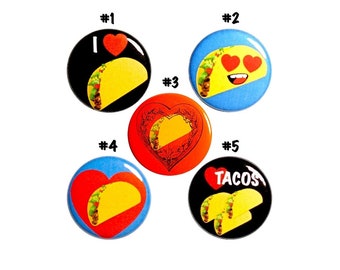 Taco Pin for Backpack Set of 5 Taco Pin Buttons, Taco Backpack Pins, I Love Tacos, Cute Taco Party Favors, Student Gift 5 Pack Gift 1" P55-2