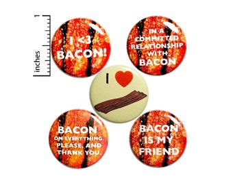 Bacon Pin for Backpack or Fridge Magnets, Buttons Pins for Jackets, Lapel Pins, I Love Bacon Pin, 5 Pack Gift Set 1" P46-5