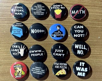 16 Sarcastic Buttons Pins, Lot of 80's 90's Vintage Style Buttons, Button Pin Wholesale Lot, Funny Miscellaneous Lot, Resale Lot Cool Lot 31