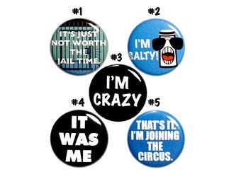 Weird Sarcastic Pin Buttons, Funny Backpack Pins Salty, Edgy Gift for Teens, Pin Button 5 Pack, Gift Set, Cool Rad Unique Snarky, 1” P77-5
