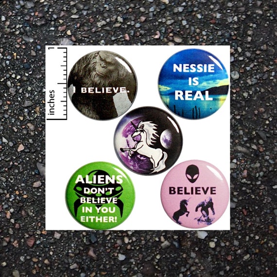 Creature Buttons or Fridge Magnets, Alien Pin, Bigfoot Button, Unicorn Pins, Nessie Button, Backpack Pins, Funny 1 Inch P30-2