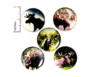 Moose Backpack Pins, Buttons or Fridge Magnets, Nature Pin Set, Forest Animal, Pin or Magnet Hiker Gift Set, Lapel Pins, Hiking Pins 1" E3-5