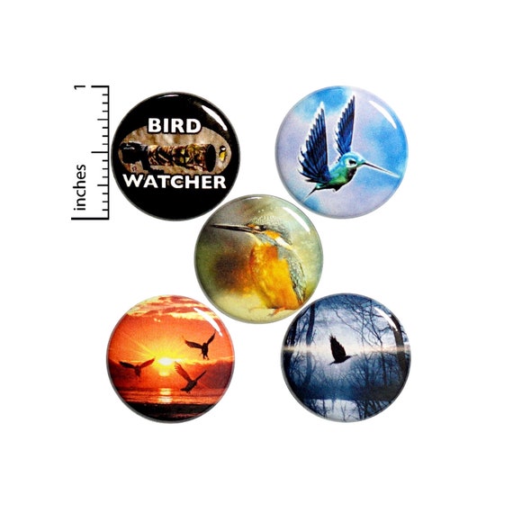 Bird Watching Buttons Pins for Backpacks or Jackets Lapel Pins Badges Bird Watcher 5 Pack Gift Set 1" P38-2