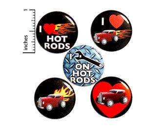 Hot Rod Pin for Backpack, Buttons or Fridge Magnets, Backpack Pins, Badges, Lapel Pins, Vintage Cars, Hot Rods, 5 Pack, Gift Set, 1" P13-5