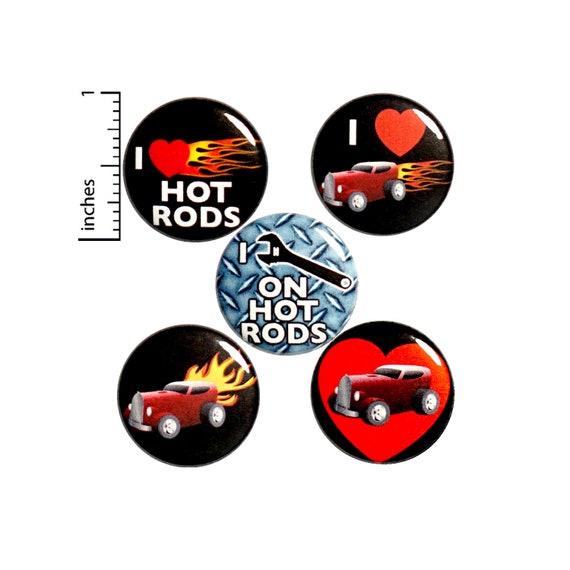 Hot Rod Pin for Backpack, Buttons or Fridge Magnets, Backpack Pins, Badges, Lapel Pins, Vintage Cars, Hot Rods, 5 Pack, Gift Set, 1" P13-5
