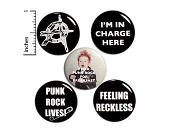 Punk Rock Pin Button or Fridge Magnet Set, Backpack Pins, Set of 5 Pins Buttons, Punk Rock Pins, Anarchy Buttons or Magnets, 1 Inch P41-5