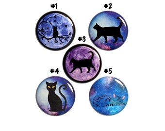 Cute Cat and Moon Pins Buttons, Space Cats Pins, Cat Full Moon Backpack Pins, Full Moon, Night Sky, Pin Cool Cat Gift Set of 5 1" #P66-1