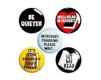 Introvert Buttons or Fridge Magnets, 5 Pack of Backpack Pins, Lapel Pins, Cool Gift for Introvert Friend, Funny Introvert Humor 1 Inch, P2-4