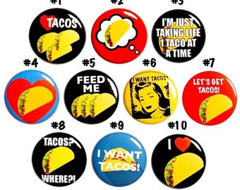 Funny Taco Buttons Lapel Pins for Jackets or Backpacks Badges 10 Pack of 1 Inch Taco Pins 10P18-1