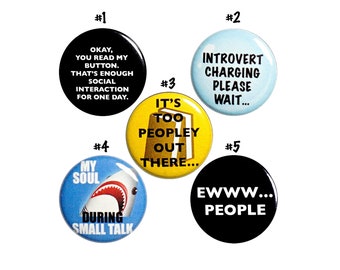 Introvert Buttons 5 Pack of Backpack Pins Lapel Pins Gift for Introvert Friend Messenger Bag Satchel Pins Funny Introvert Humor 1" P58-5
