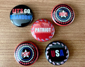 Funny Let's Go Brandon Buttons or Fridge Magnets 5 Pack, 1 Inch, Political Backpack Pins Jacket Pins or Fridge Magnets, Vote USA P64-5