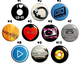 Music Pins (10 Pack) Buttons for Backpacks, Retro Audio, Vinyl Records, Cassette Tapes, Headphones, Music Notes, Music Gift Set 1" 10P5-2