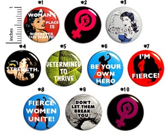 Feminist Pins (10 Pack) Buttons for Backpacks, Strong Women, Women's Rights, Positive, Encouraging, Gift Set 1 Inch 10P7-2