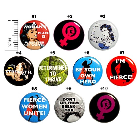 Feminist Pins (10 Pack) Buttons for Backpacks, Strong Women, Women's Rights, Positive, Encouraging, Gift Set 1 Inch 10P7-2