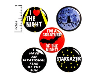 Night Owl Buttons or Fridge Magnets, Pin for Backpack Set, 5 Pack of Pins, Night Owl Pin Buttons or Magnets, Night Life Gift Set - 1" #P18-4