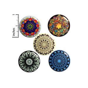 Mandala Backpack Pin 5 Pack of Buttons, Little Gift Peace, Harmony, Circular Designs, Cool, Gifts for Friends, Mandalas Pin Set 1&quot; #P19-3