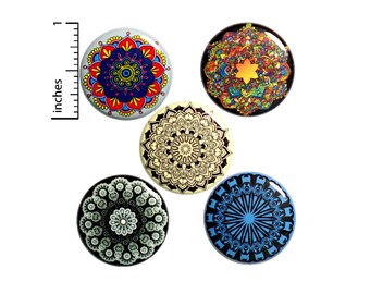 Mandala Backpack Pin 5 Pack of Buttons or Fridge Magnets Little Gift Peace, Harmony, Circular Designs, Cool, Gifts for Friends 1" #P19-3