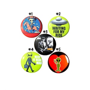 I Love Aliens Pin Set, Backpack Pins, UFO Buttons, Lapel Pins, Alien Pin Buttons, 5 Pack, Alien Buttons , UFO Alien Lover Gift Set 1&quot; #P78-1