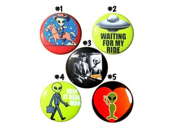 I Love Aliens Pin Set, Backpack Pins, UFO Buttons, Lapel Pins, Alien Pin Buttons, 5 Pack, Alien Buttons , UFO Alien Lover Gift Set 1" #P78-1