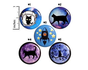 Cat Space Pin for Backpack, Buttons or Fridge Magnets, Cat Astronaut, Kitty Moon, Space Walking, Cute Cat Pin or Magnet Gift Set 1" #P18-2