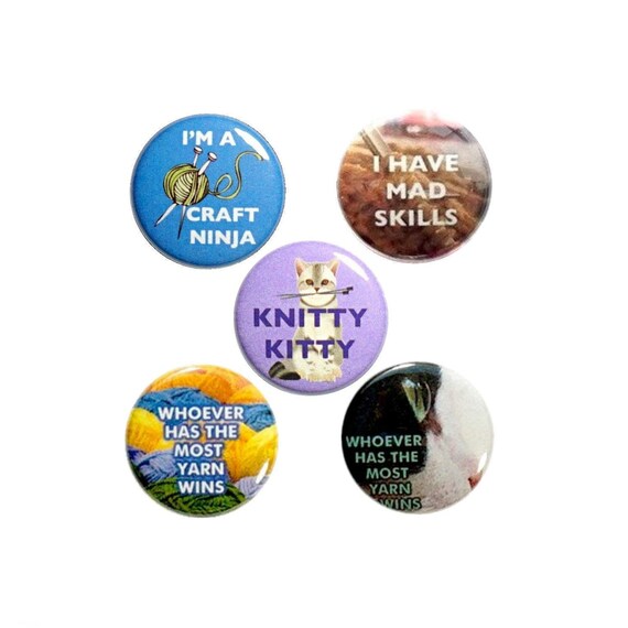 Cute Knitting Buttons Pins for Jackets or Backpacks Lapel Pins Pinbacks Adorable 5 Pack Gift Set 1 Inch P3-1