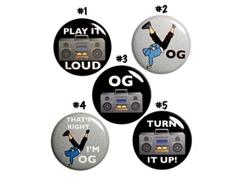 Hip Hop Pin Buttons // 5 Pack // Backpack Pins // Break Dancing // Lapel Pins  // Original OG Old School Gangster // Gift Set // 1" #P7-5